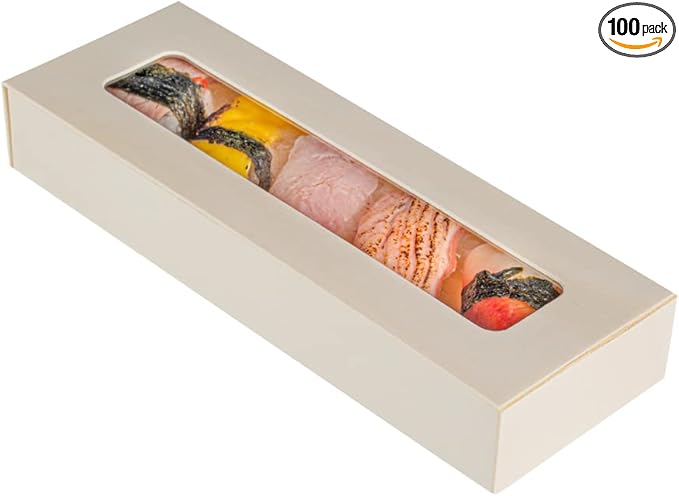 Restaurantware Taipei 9 Ounce Food Containers 100 Rectangle Wooden Bento Boxes - With Window Lids Grease Impermeable Poplar To Go Boxes Disposable Serve Sushi Dumplings And More