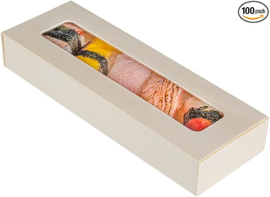 Restaurantware Taipei 9 Ounce Food Containers 100 Rectangle Wooden Bento Boxes - With Window Lids Grease Impermeable Poplar To Go Boxes Disposable Serve Sushi Dumplings And More