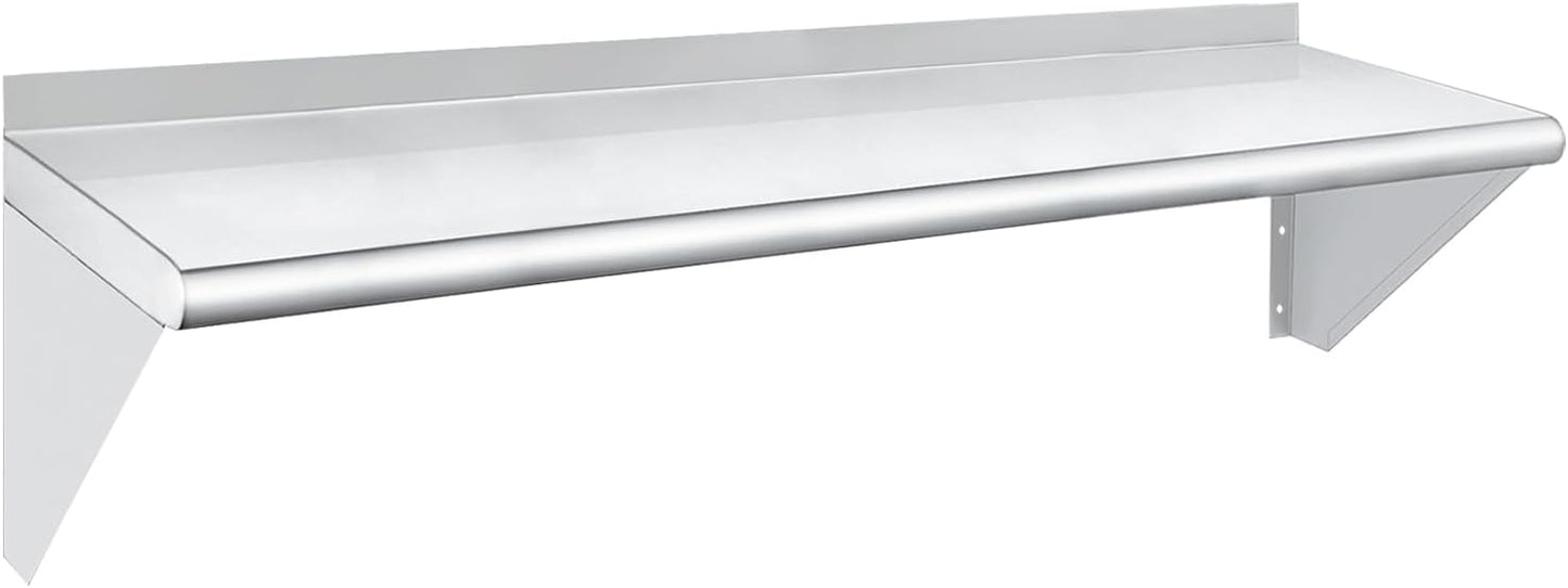 HARDURA Stainless Steel Shelf 12" x 48", 250lb Commercial Shelves Wall Mount Metal Shelving with Backsplash and Brackets for Kitchen, Restaurant, Laundry Room and Home