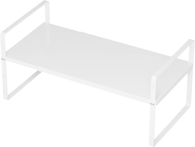 SANNO Expandable Kitchen Shelf Organizers, Large Kitchen Cupboard Organizer Stackable Counter Shelf Spice Rack Expandable Shelves,Pantry Storage Organization, White,1 pack