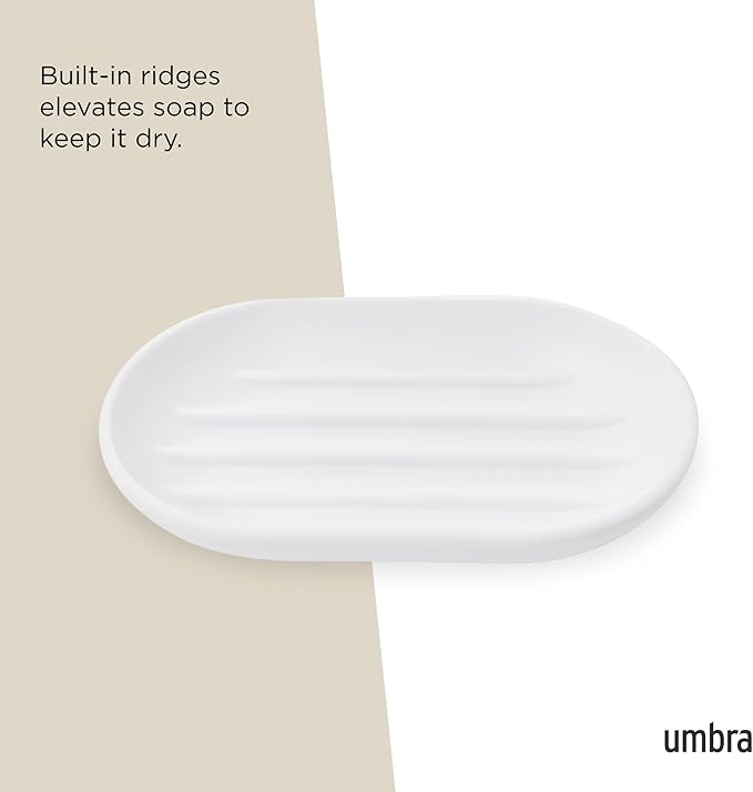 Umbra Touch Dish for Bathroom-Contemporary, Practical Molded Oval Soap Bar Holder for Bath Sink-Nicely Fits Into Amenity Tray-Easy to Clean, Highly Durable, 13 x 9 x 2 cm, White