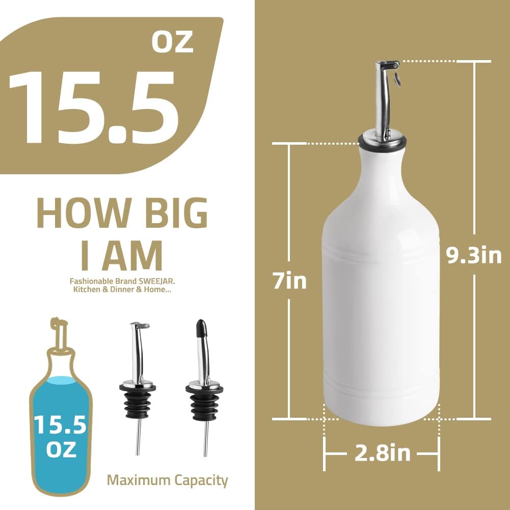 Sweejar Ceramic Olive Oil Dispenser Bottle, Opaque Oil Cruet Protects Oil, Suitable for Storage, Vinegar, Coffee Syrups & Other Liquids, 15.5 Fl Oz (Jade)