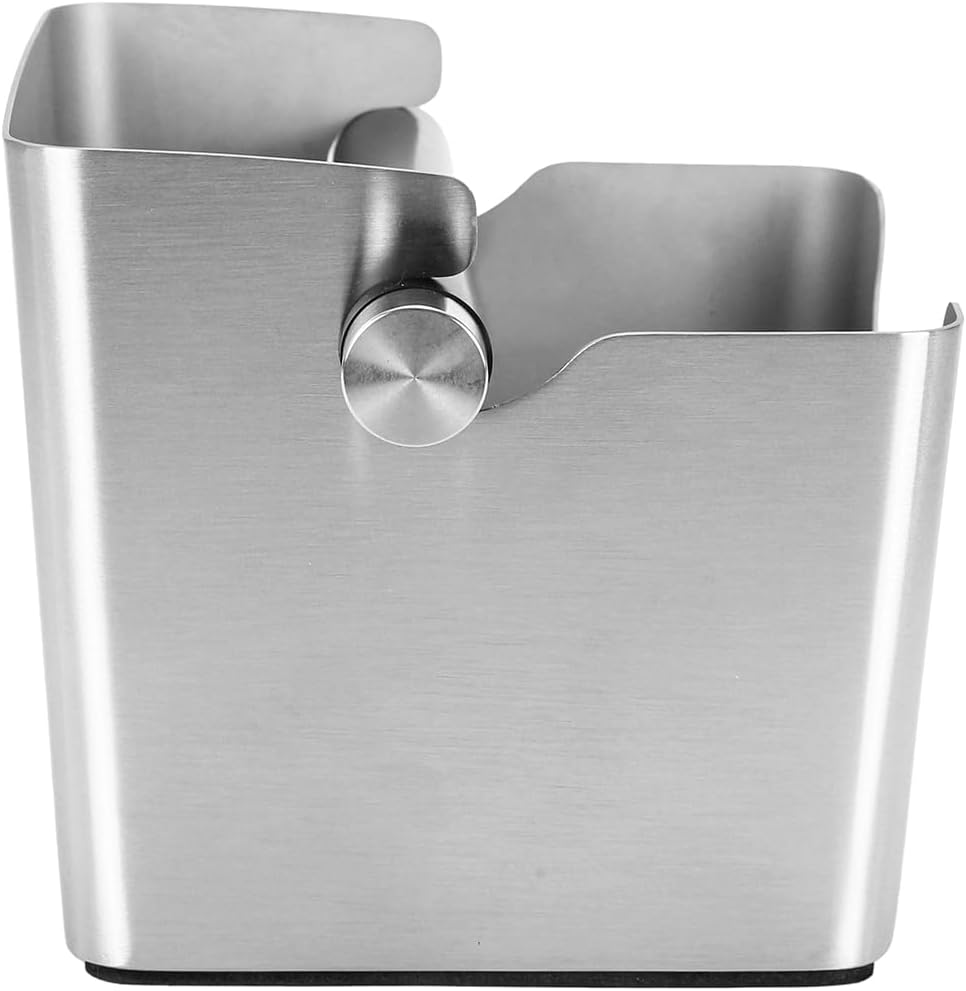 DIBTSA Knock Box Espresso, Stainless Steel Knock Box for Coffee Grounds, with Removable Rubber Bar and Anti-slip Pad, Large, Silver