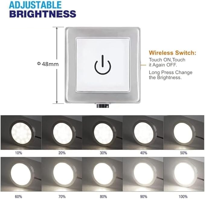 VST Under Cabinet Lighting Plug in with Wired Touch Dimmer Switch,Recessed or Surface Mount Design,Warm White 3000K 12V 2W(20W Total, 10 Pack Black) Puck Lights Fixtures