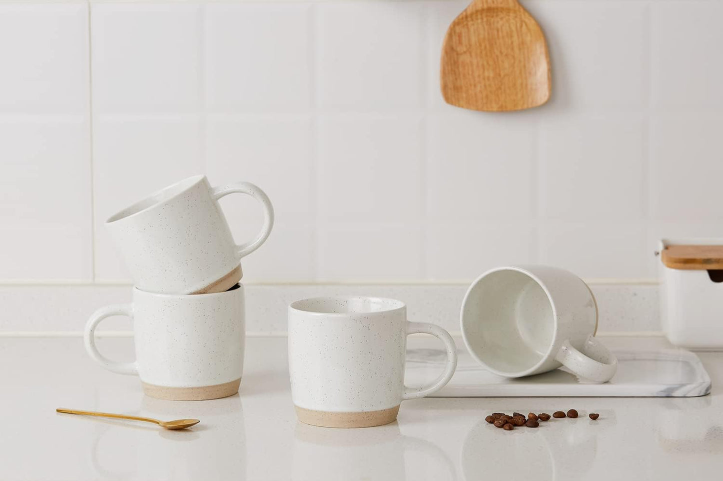 famiware Coffee Mugs for 4, 12 oz Mug Set, Dringking Cup with Handle for Coffee, Tea, Cocoa, Milk, Milkyway serise, White
