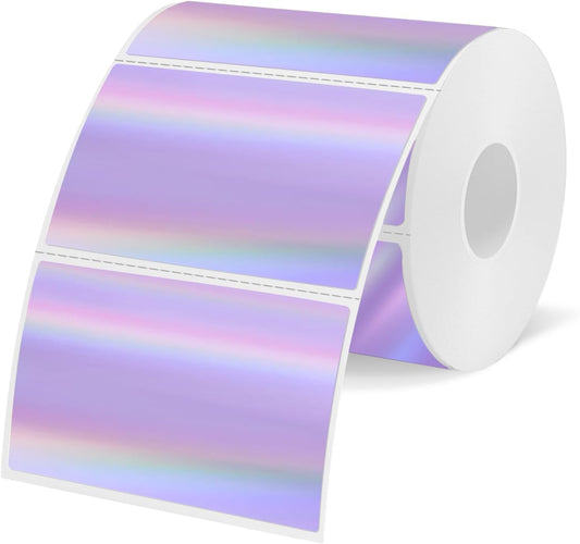 3x2 Inch Holographic Thermal Labels, Purple Thermal Sticker Labels, Rainbow Glitter Thermal Stickers for Price, Barcode, Mailing, Name, DIY Custom Logo Design, 200 Sheets/1 Roll