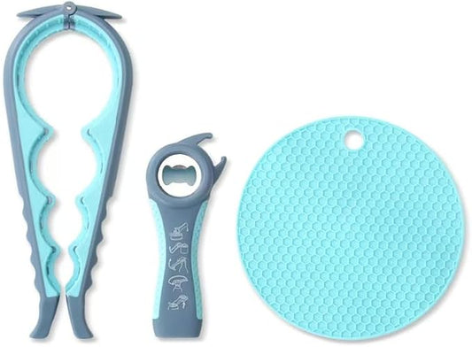 Jar Opener for Weak Hands, Seniors with Arthritis, 5 in 1 Multi Function Bottle Opener Lid Opener For Arthritic Hands with Non Slip Rubber Jar opener Gripper Pad