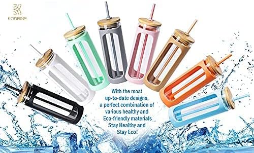 Kodrine 20oz Glass Tumbler with Straw and Lid, Iced Coffee Cups with Bamboo Lids, Glass Cups for Cold Drinks, Smoothie Cup with Silicone Sleeve for Travel, Work, BPA FREE-Barbados Cherry