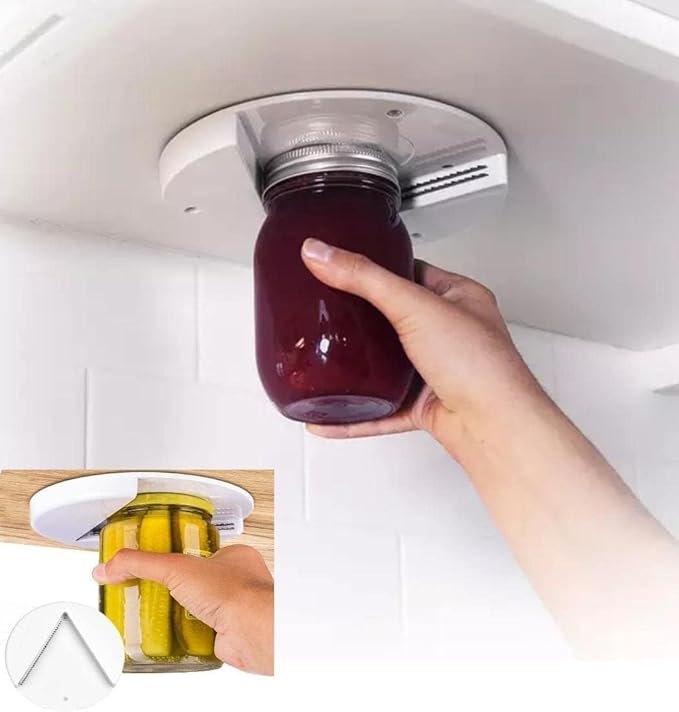 Ferb Jar Opener for Seniors - Under Cabinet Jar Openers for Weak Hands, Easy Grip, Arthritis jar opener, One Handed Gadgets and Bottle Opener - Essential Kitchen Gadgets for Home Assistance - White