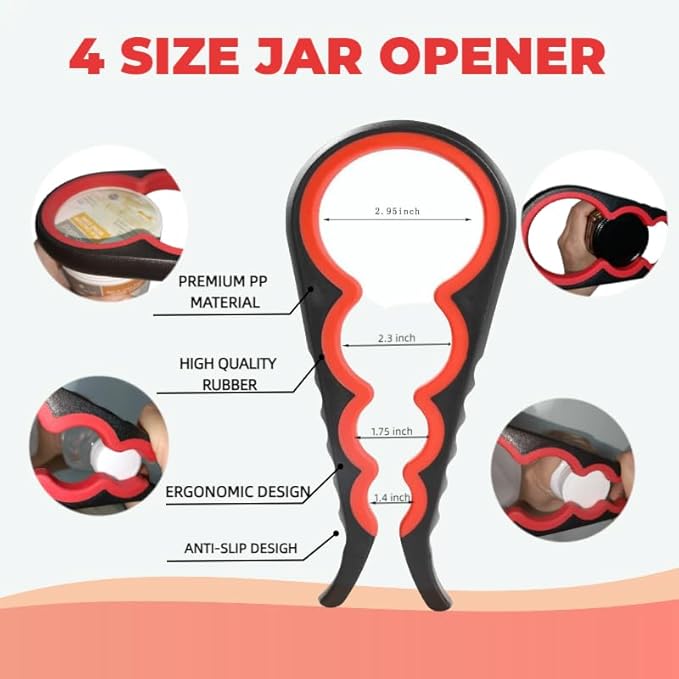 Arthritis Jar Opener for Weak Hands & Seniors 5 in 1 Non-Slip Bottle Can Opener Tool with Ergonomic Rubber Grip, 4 in 1 Adaptive Jar Lid Opener and Gripper ，Elderly Kitchen Essentials