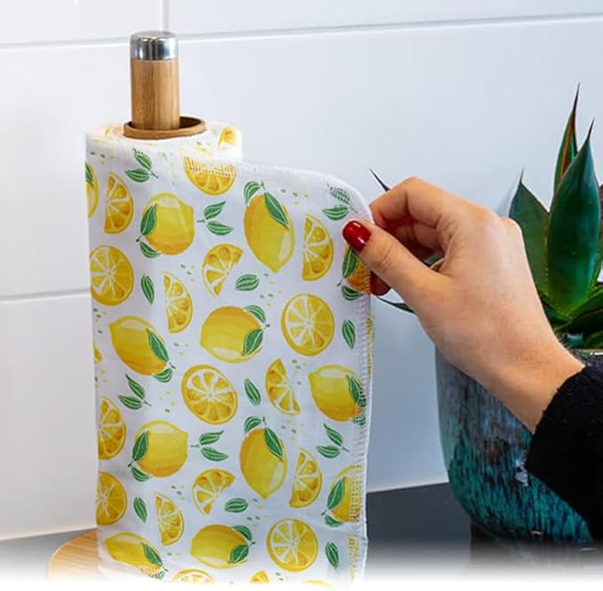 Reusable Paper Towels Washable，Pack of 12 Paperless Napkins Flannel Cotton Cloth 10"X12"with Cardboard Roll，Made to Last - Cut Back and Waste Less Eco Friendly（Lemons）