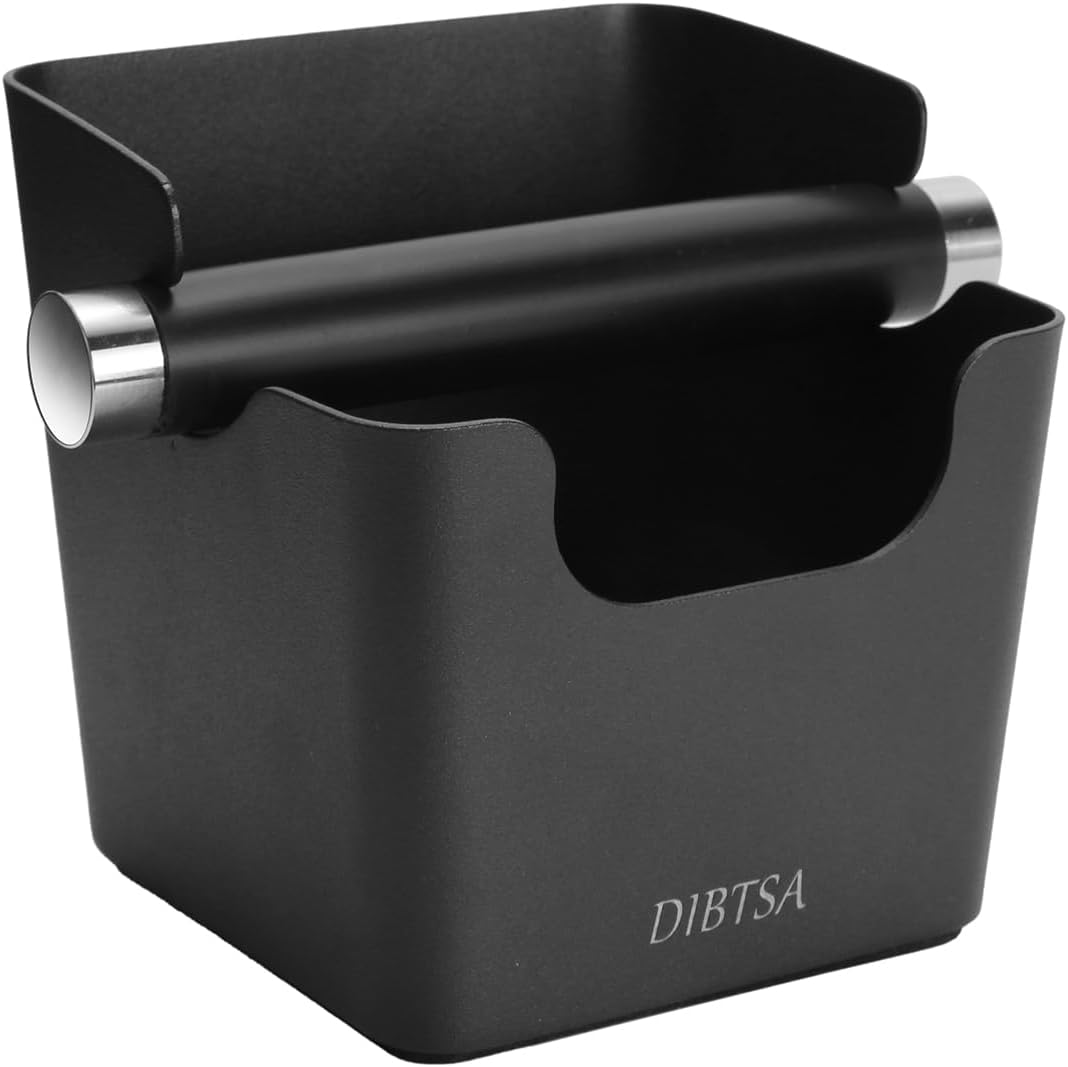 DIBTSA Knock Box Espresso, Stainless Steel Knock Box for Coffee Grounds, with Removable Rubber Bar and Anti-slip Pad, Small, Black