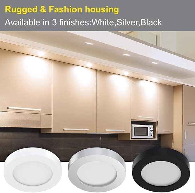 VST Under Cabinet Lighting Plug in with Wired Touch Dimmer Switch,Recessed or Surface Mount Design,Natural White 4000K 12V 2W(12W Total, 6 Pack White Puck Lights Fixtures