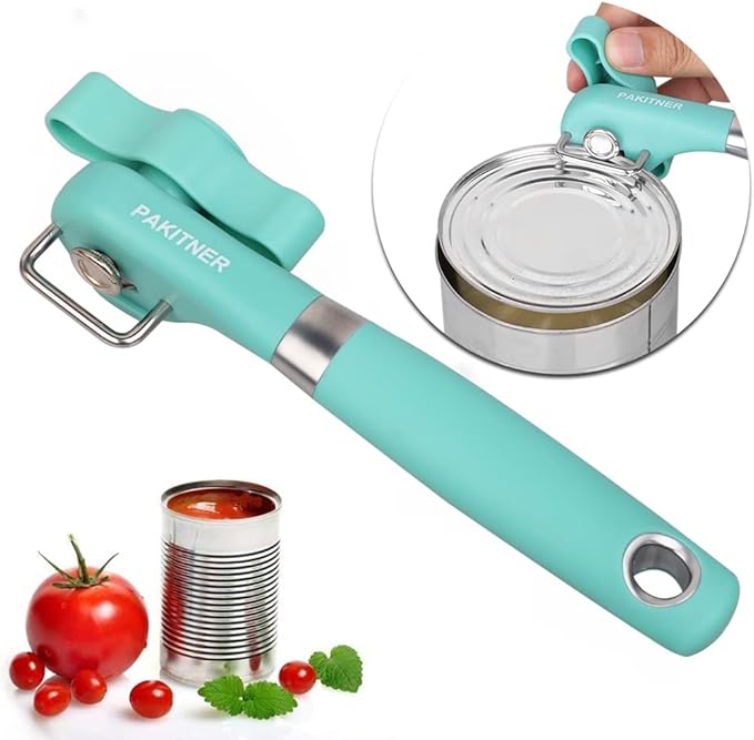 PAKITNER- Cut safe can opener, Manual can opener smooth edge - handheld Side cut can opener, Ergonomic Smooth Edge, Food Grade Stainless Steel Cutting Can Opener for Home, Kitchen & Restaurant, Green
