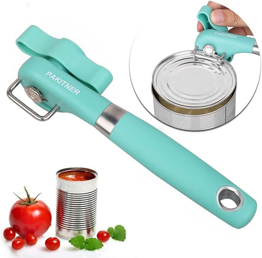 PAKITNER- Cut safe can opener, Manual can opener smooth edge - handheld Side cut can opener, Ergonomic Smooth Edge, Food Grade Stainless Steel Cutting Can Opener for Home, Kitchen & Restaurant, Green