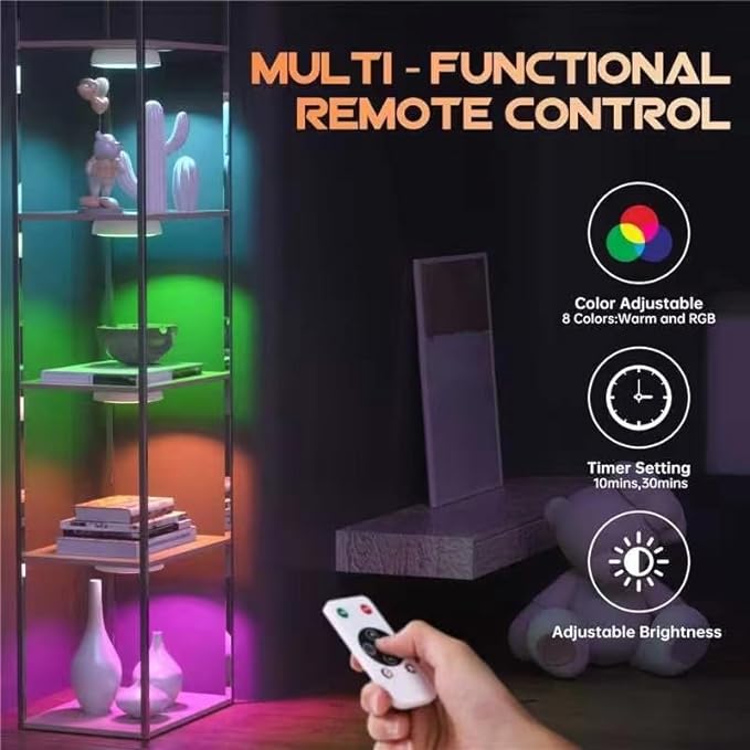 Wireless Motion Sensor Step Lights, 8 Colors Changeable RGB LED Closet Lights with Remote, USB Rechargeable Battery Operated Puck Light, Dimmable Under Cabinet Counter Kitchen Stair Lighting (5 Pack)