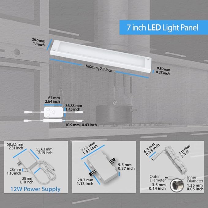 EShine 3 Pack 7 inch White Smart Dimmable LED Under Cabinet Lighting Kit Compatible with Alexa, Google - Warm White (3000K)