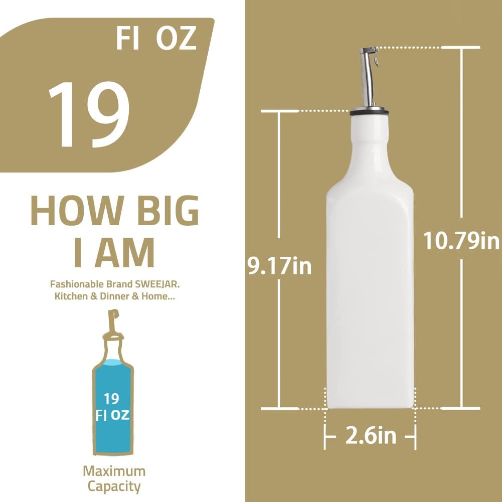Sweejar 19 Fl Oz Ceramic Olive Oil Dispenser Bottle with Spout, Large Oil Dispenser for Kitchen, Opaque EVOO Oil and Vinegar Cruet for Cooking, Oil Container for Avocado Oil, Pack of 1 (Fog blue New)