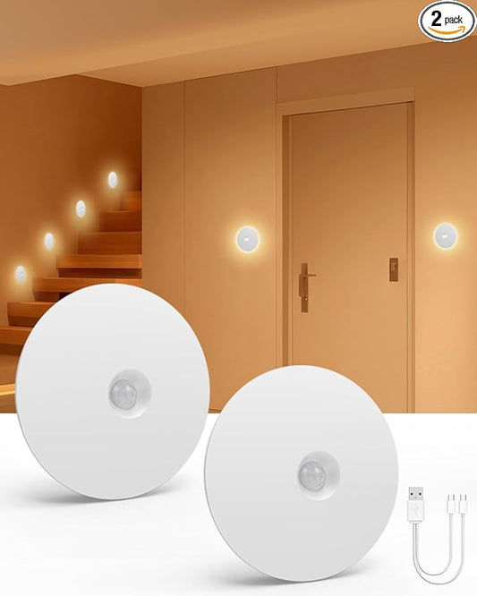 Yiliaw Motion Sensor Night Light, Rechargeable Stair Lights Indoor, Warm White with Wireless Magnetic Mount, Adjustable Brightness & 3 Color Temps for Hallway, Stairway, Bathroom, Closet (2 Pack)