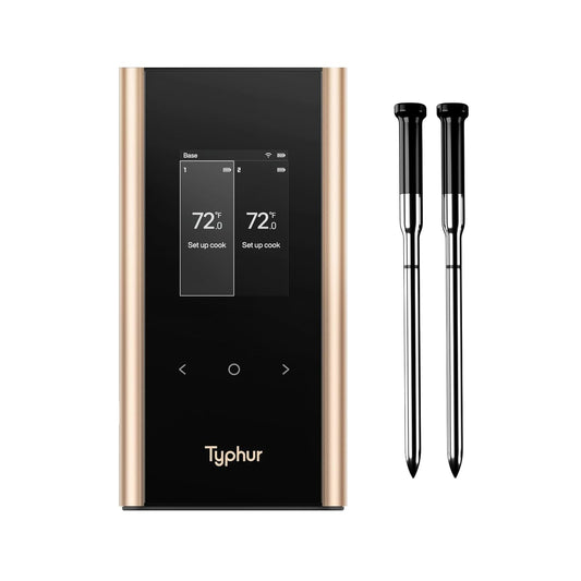 Sync Gold Wireless WiFi Meat Thermometer, 2 Slim Probes, 6 Sensors, 10x Stronger Signal, ±0.5℉ Accuracy, Smart Base Direct Setup, Reliable Reading Through Kamado Grill, BBQ, Oven, Smoker, Air Fryer