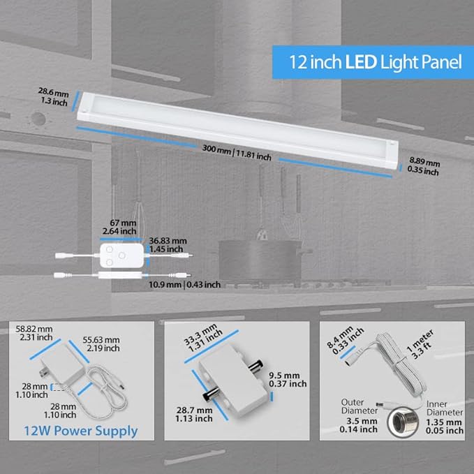EShine 3 Pack 12 inch White Smart Dimmable LED Under Cabinet Lighting Kit Compatible with Alexa, Google - Warm White (3000K)