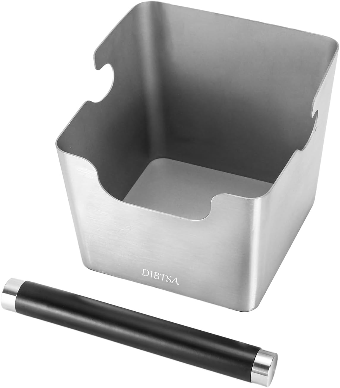 DIBTSA Knock Box Espresso, Stainless Steel Knock Box for Coffee Grounds, with Removable Rubber Bar and Anti-slip Pad, Large, Silver