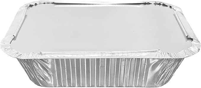 100 Pack 2 lb Disposable Aluminum Foil Pans Meal Prep Take Out Food Containers with Paper Lids for Catering, Baking, Roasting Food, Freezer Safe