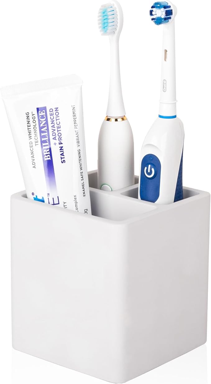 Diatomite Toothbrush Holders for Bathrooms, Electric Toothbrush and Toothpaste Holder 3 Slots Tooth Brush Organizer for Bathroom Countertop, Shower, Vanity - Greyish White