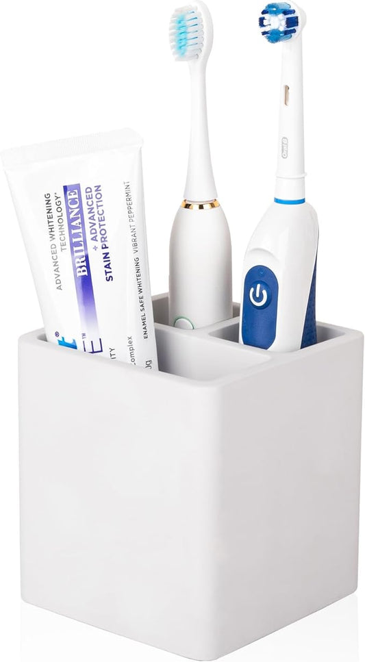 Diatomite Toothbrush Holders for Bathrooms, Electric Toothbrush and Toothpaste Holder 3 Slots Tooth Brush Organizer for Bathroom Countertop, Shower, Vanity - Greyish White