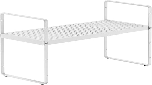 Expandable Cabinet Countertop Shelves, Adjustable Metal Spice Rack Organizer Stackable Stand Extender Counter Storage Shelves for Kitchen Cabinet, Countertop, Pantry and Cupboard, White