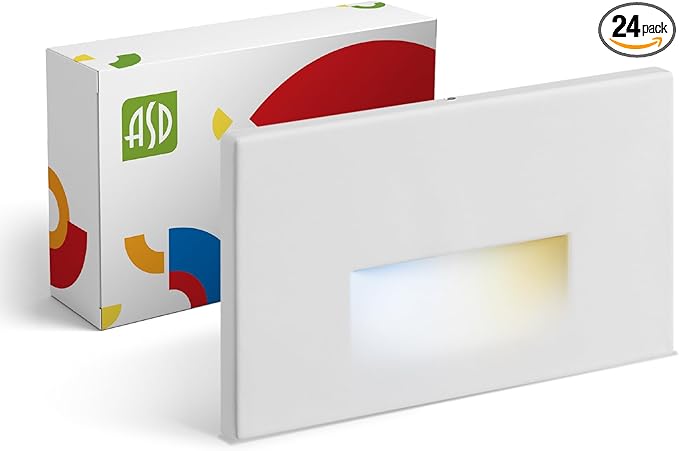 ASD LED Recessed Step Light Fixture, Outdoor & Indoor Stair Tread Lighting | 3CCT, Dimmable, Waterproof, ETL Listed | 3W 120LM 3000K-5000K 120V | Staircase Hardwired Illumination | White, 24 Pack