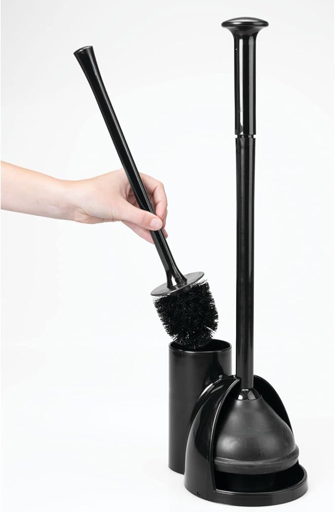 mDesign Hidden Plunger and Brush Set for Toilet Bowl - Combo with Holder Caddy - Aura Collection - Black