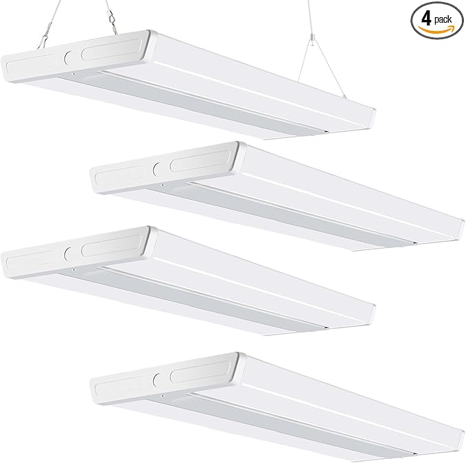 Lightdot 4 Pack LED High Bay Shop Lights, 4FT (Dimmable Remote) 240W 33600LM [Eqv.1000W MH/HPS] 5000K Daylight Linear Hanging Light for Garage Warehouse Gyms, 10 Lamp Fluorescent Fixture Replacement