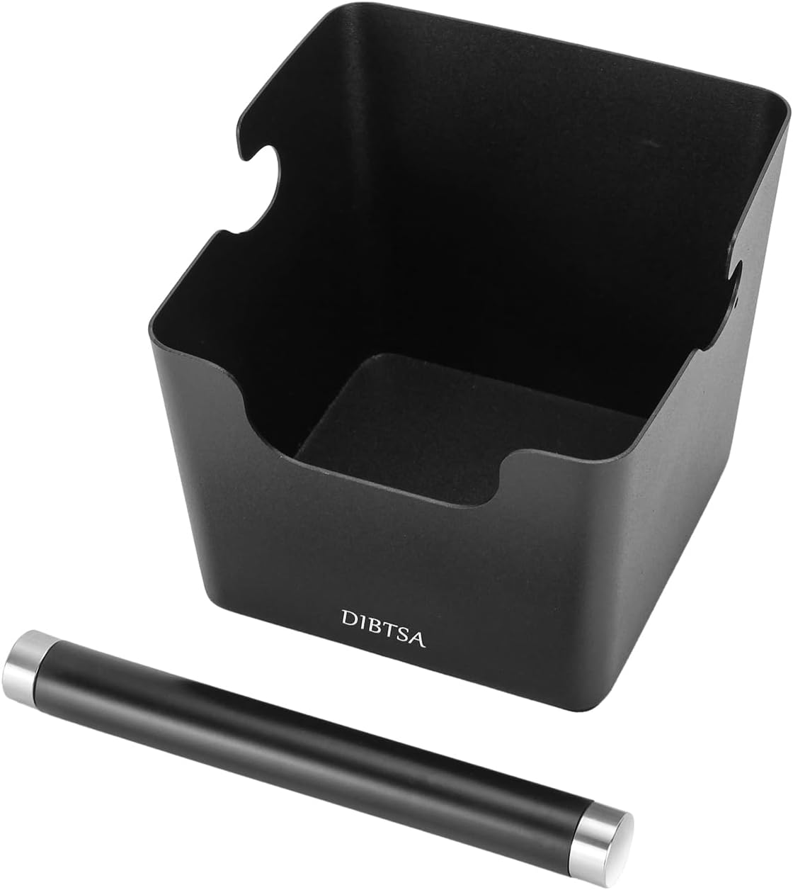 DIBTSA Knock Box Espresso, Stainless Steel Knock Box for Coffee Grounds, with Removable Rubber Bar and Anti-slip Pad, Large, Black