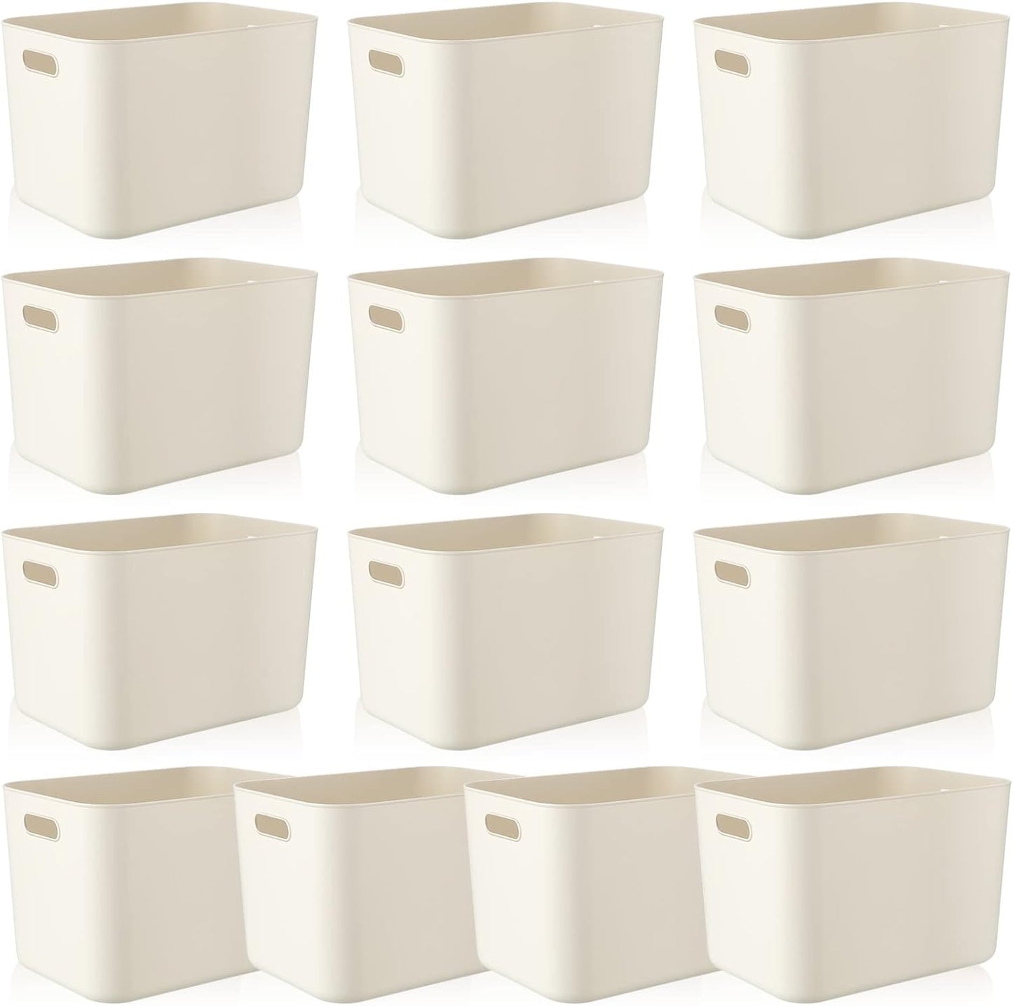 Zopeal Plastic Storage Bins 10 Pcs White Pantry Organizer Bins Small Baskets Storage Containers for Home Kitchen (14 x 10.5 x 9.5 Inch)