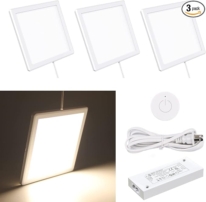 VST Under Cabinet Mini Panel Lighting 3PCS 3.94inch 12V 2.5W(Total 7.5W) with Wireless Dimmer Switch, Surface Mount Puck Light for Kitchen Van Truck Car Galley Downlight (Square White 4000K)