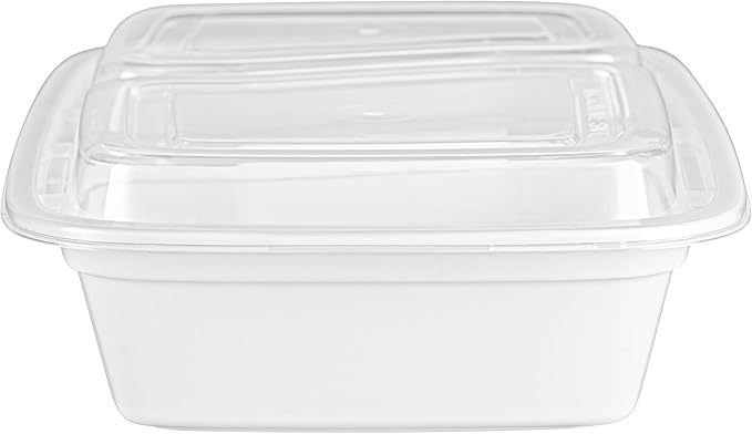 Restaurantware Asporto 32 Ounce Compartment Take Out Boxes, 50 Microwavable Meal Prep Containers - 2 Compartments, With Clear Plastic Lids, White Plastic Food Containers, Do Not Contain BPA