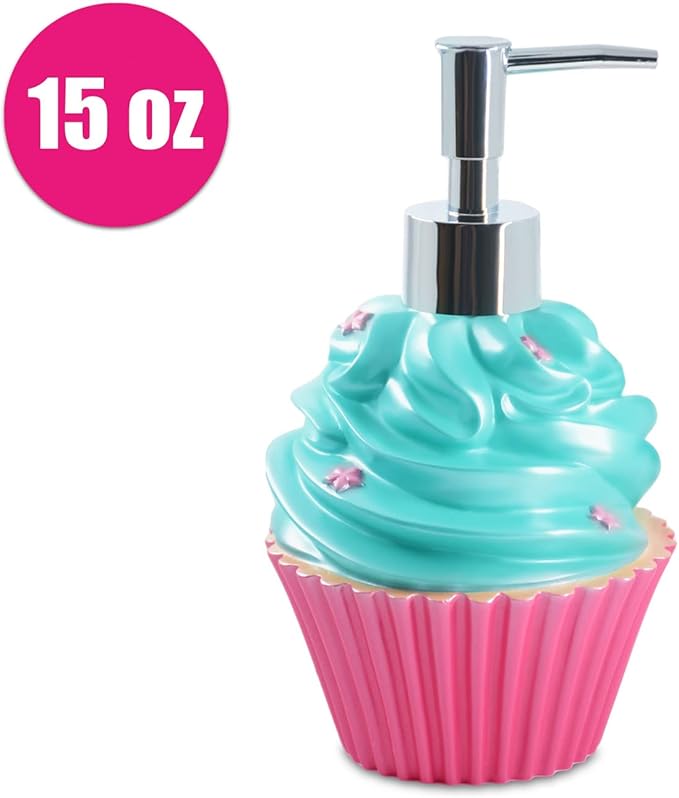 Bathroom Accessories Sets Organizer Complete with Milkshake Lotion/Soap Dispenser,Egg Tube Bath Cup/Tumbler,Donut Soap Dish,Cake Toothbrush Holder for Kids Bath Decor (Pink)
