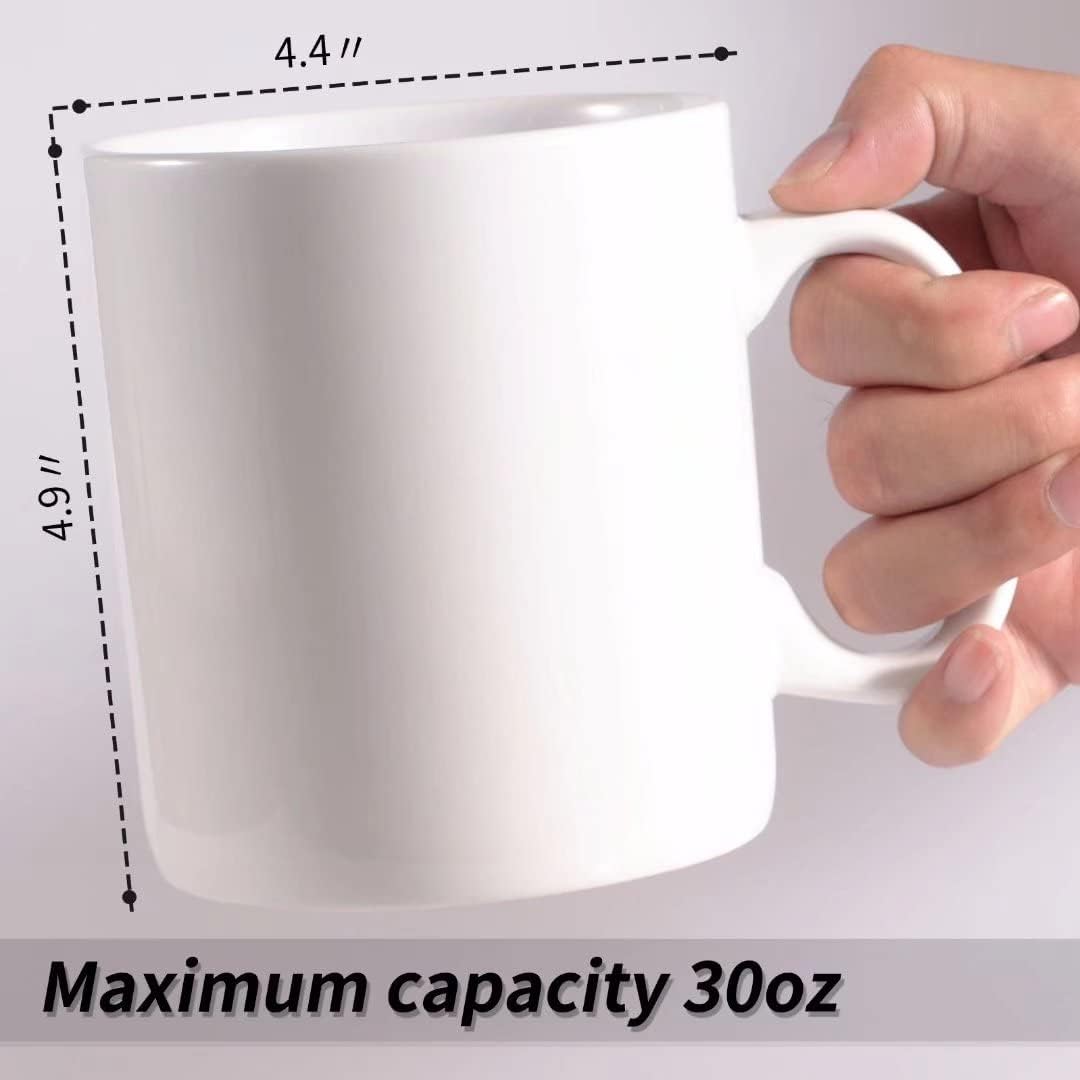 30oz Super Large Ceramic Coffee Mugs Large Handles Set of 2 (White)