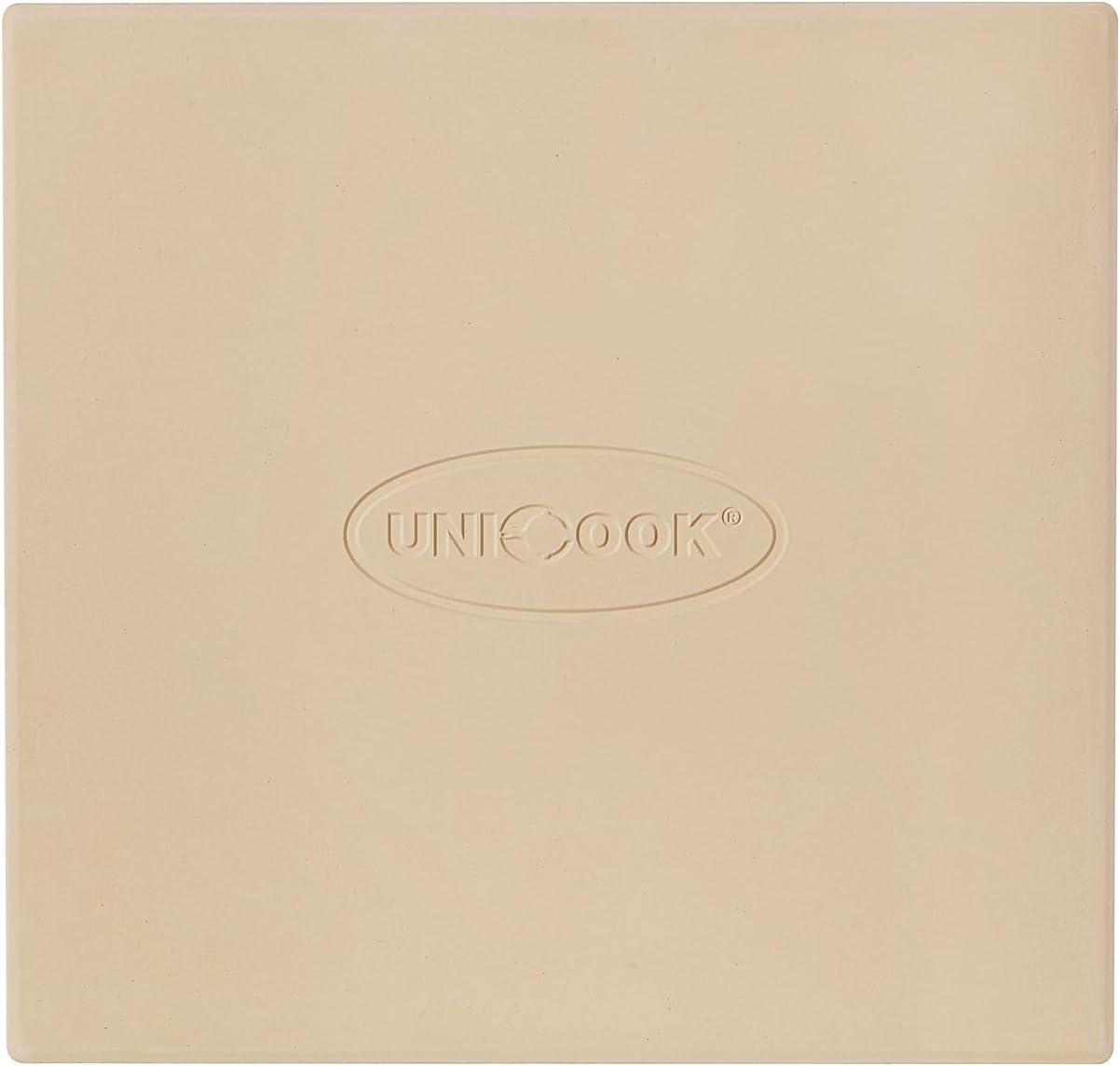 Unicook Pizza Stone for Oven and Grill, Square Baking Stone 12 Inch, Cordierite Cooking Oven Stone, Thermal Shock Resistant Pizza Pan for Pizza, Bread, Including Dough Scraper