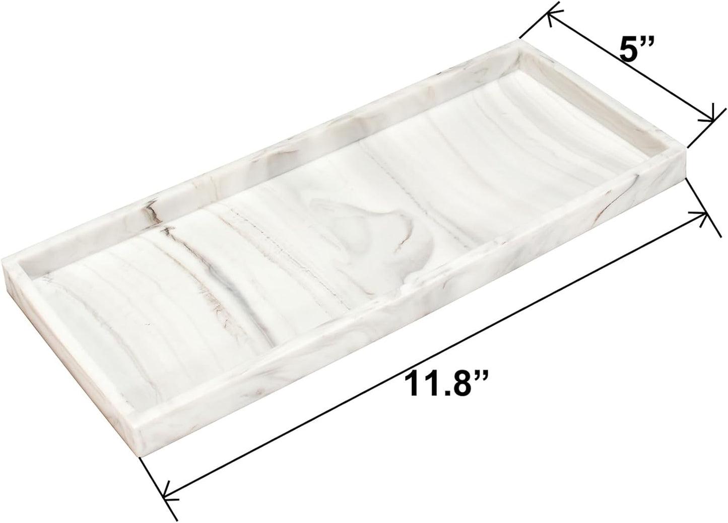 DNC Silicone Bathroom Vanity Tray for Counter, 11.8" Kitchen Sink Soap Tray for Dish Holder Dispenser Countertop Toilet Tank Decor Organizer Marble White