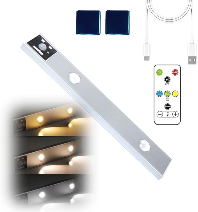 Punch-Free Smart Sensor Magnetic Rechargeable LED Lights, LED Intelligent Human Body Induction Wireless Magnetic Long Night Light,Adjustable 3 Color Light for Hallway, Stairway, Closet (11.8in)