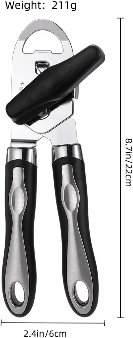 2025 Upgrade 3-in-1 Manual Can Opener with Bottle Opener & Milk Powder Opener, Effortless Operation, Soft Grip Handles, Easy to Turn, Heavy Duty Can Openers for Seniors - Remove Lid with Magnet, Black