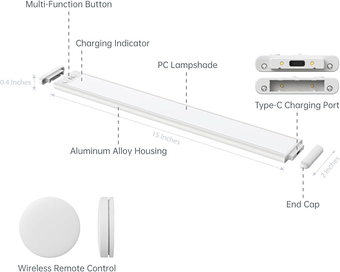 15 Inch Under Cabinet Lighting, Expandable LED Cabinet Light with Sensor Controls, Adjustable Color Temperature & Brightness, Wireless Magnetic Installation
