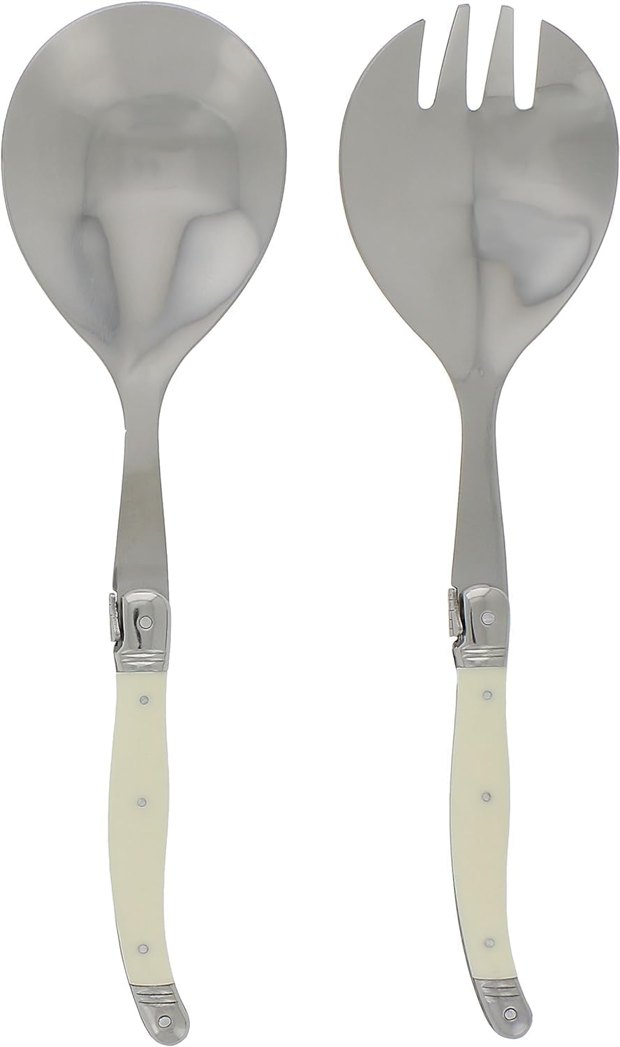 French Home Laguiole Connoisseur (Faux Ivory) Salad Servers 2 Piece Set — Stainless Steel Flatware Set — Salad Serving Utensils — Silverware Set Spoon and Fork Set — Dining Utensils Set