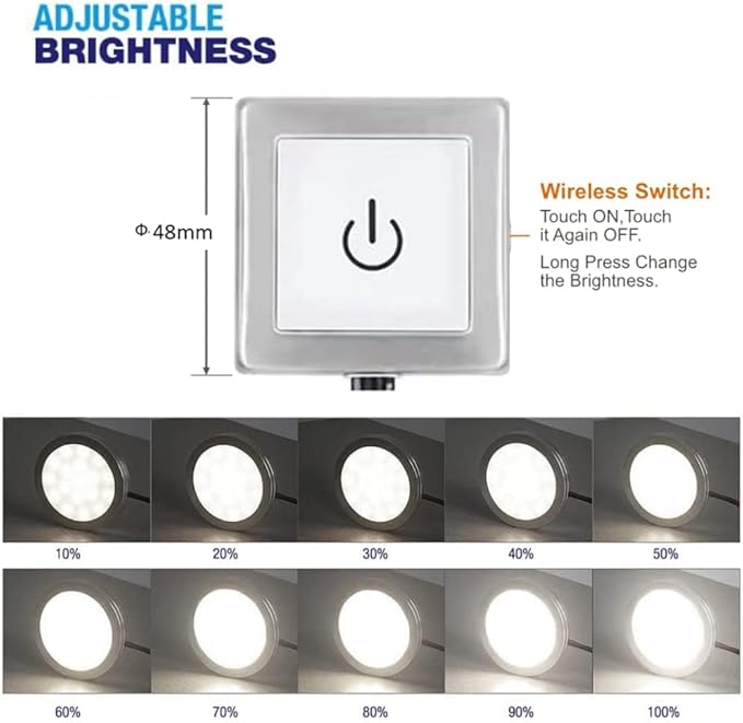 VST Under Cabinet Lighting Plug in with Wired Touch Dimmer Switch,Recessed or Surface Mount Design,Natural White 4000K 12V 2W(12W Total, 6 Pack White Puck Lights Fixtures