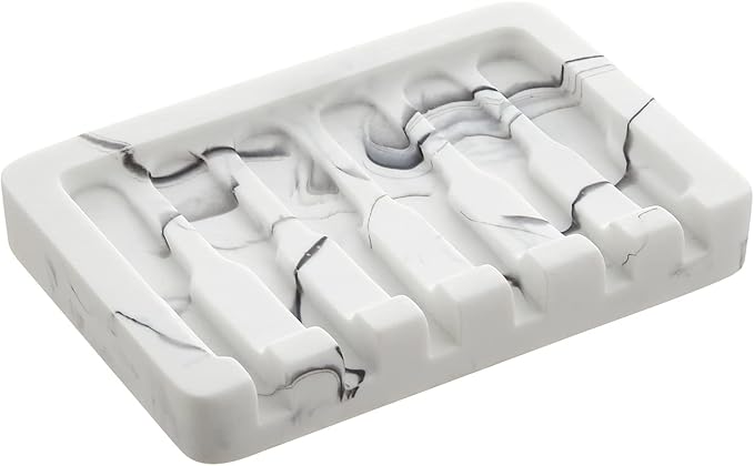 Self Draining Soap Dish - Marble Look Soap Holder Tray Savers Box Container Sponge Holder for Bathroom Shower Kitchen, White