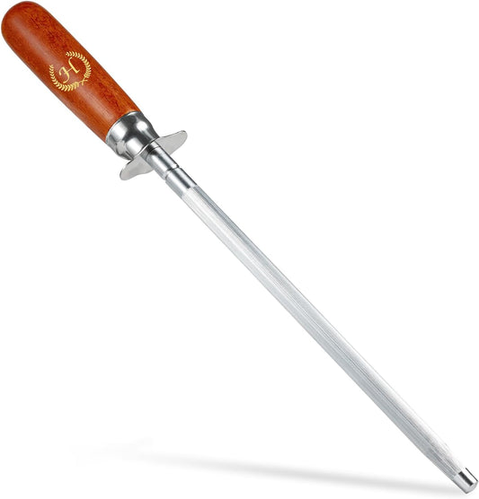 Knife Sharpener Rod, Kitchen Knives Sharpener Carbon Steel Professional Knife Sharpening Steel, Honing Rod with Hanging Holes (13 inches), H