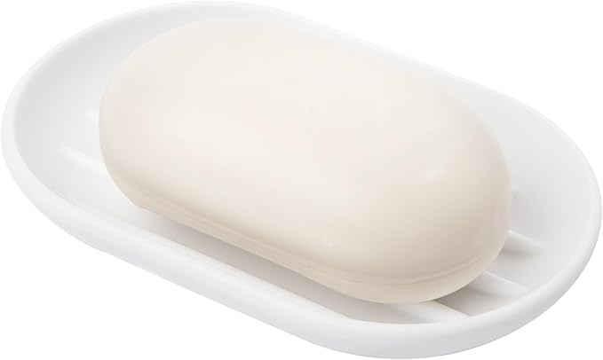 Umbra Touch Dish for Bathroom-Contemporary, Practical Molded Oval Soap Bar Holder for Bath Sink-Nicely Fits Into Amenity Tray-Easy to Clean, Highly Durable, 13 x 9 x 2 cm, White