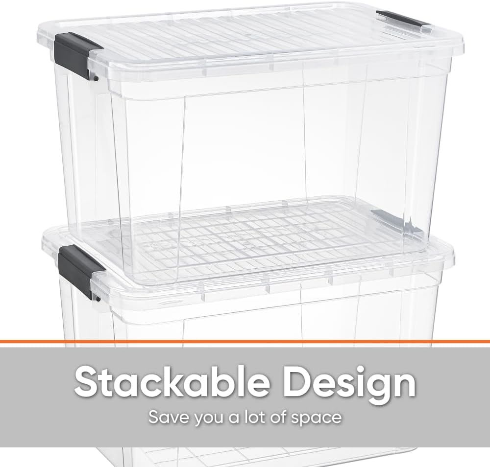 Superio Storage Bins with Lids, Clear Plastic Containers for Organizing, Stackable Totes, BPA Free, Odor Free, Organizer Boxes for Home, and Dorm (4 Pack, 14.25 Qt)